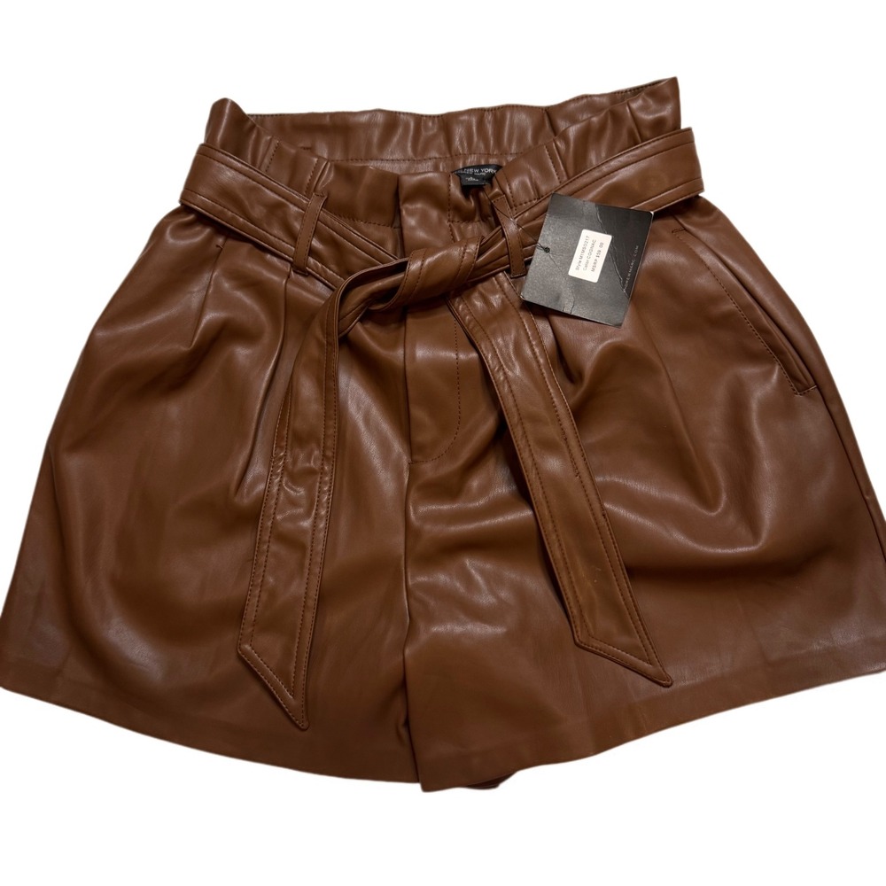 Marc New York Andrew Marc Faux Leather‎ Shorts Brown Paperbag Waist Belted